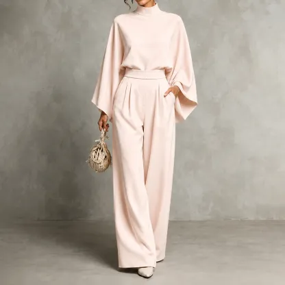 Mererid - Ensemble à Col Montant, Manches Cape & Pantalon Large Taille Haute