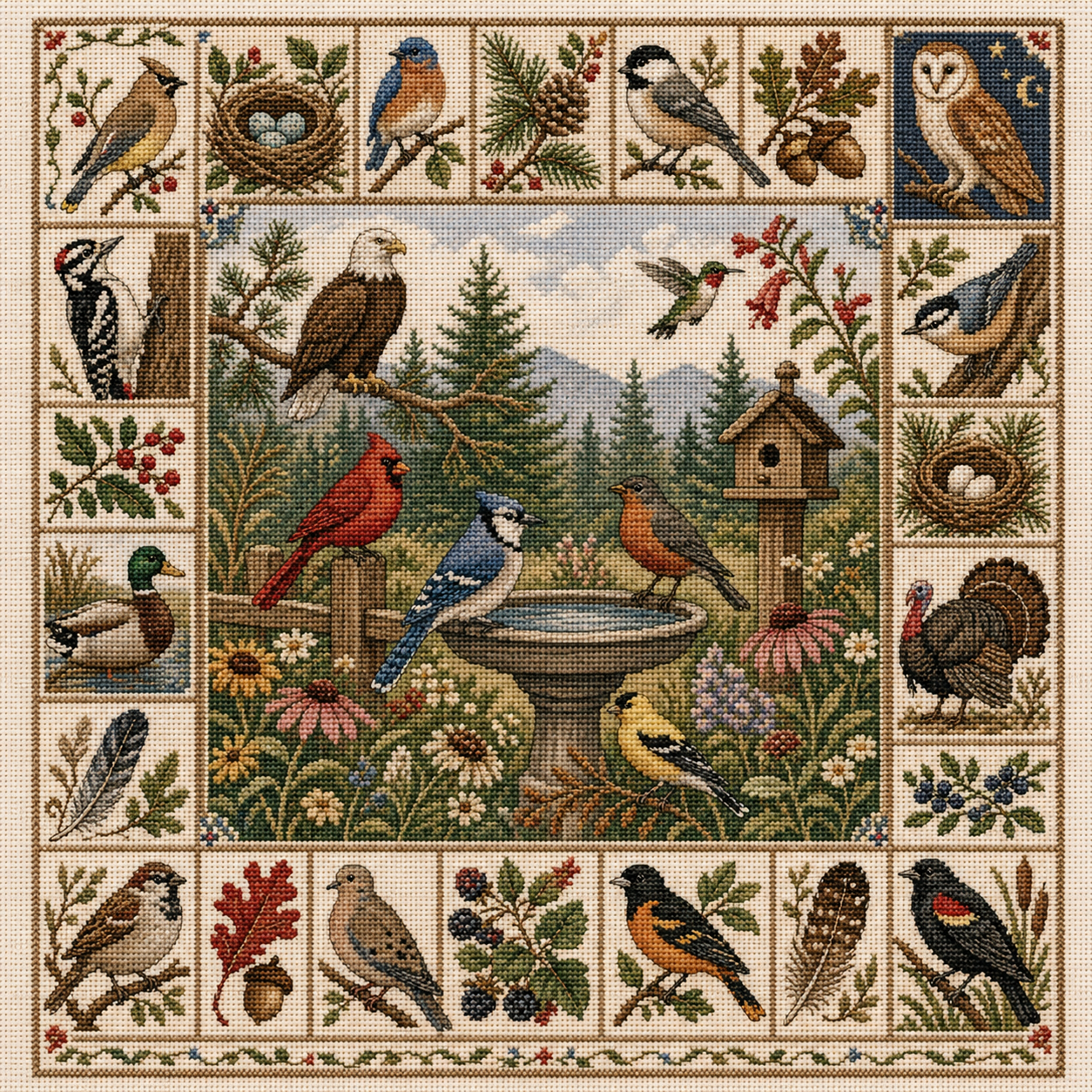 🐦 Birds of America Cross Stitch Kit