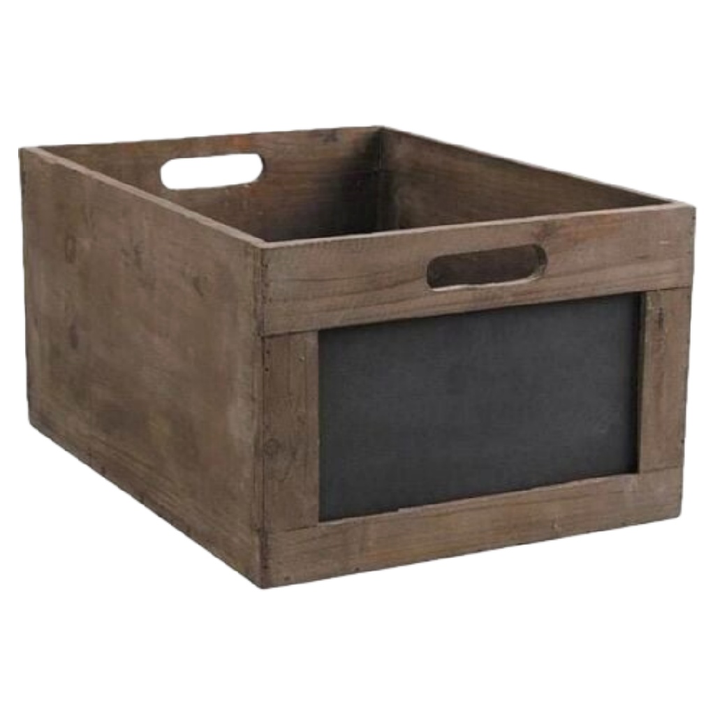 Vintage Houten Opbergkrat met Krijtbord en Handvatten-mollydinelli.shop