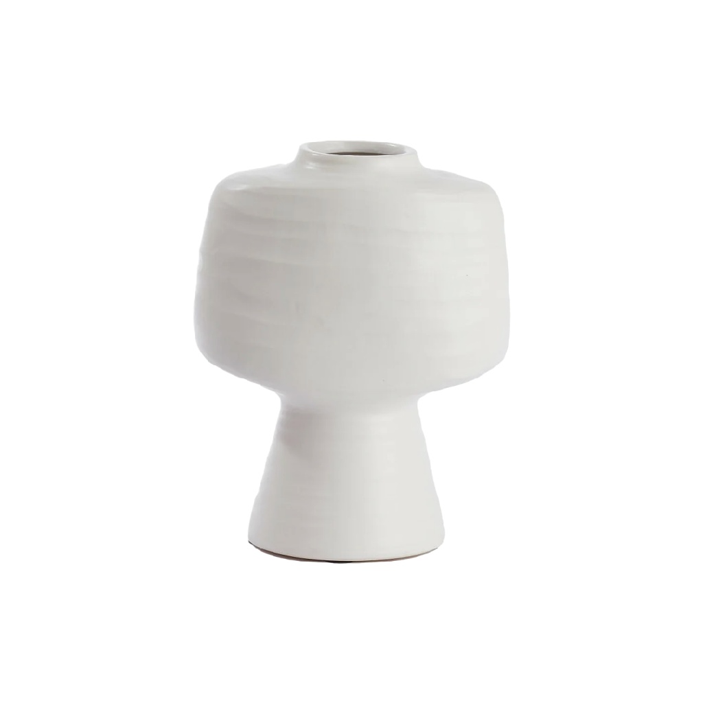Moderne Witte Keramieken Vaas met Voet - Minimalistisch Sculpturaal Design-mollydinelli.shop