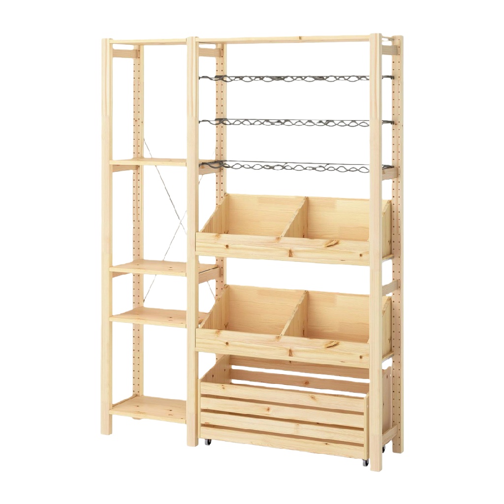 étagère de rangement multifonction en bois avec porte-bouteilles et bacs, sur roulettes-LiLLianhowe.shop