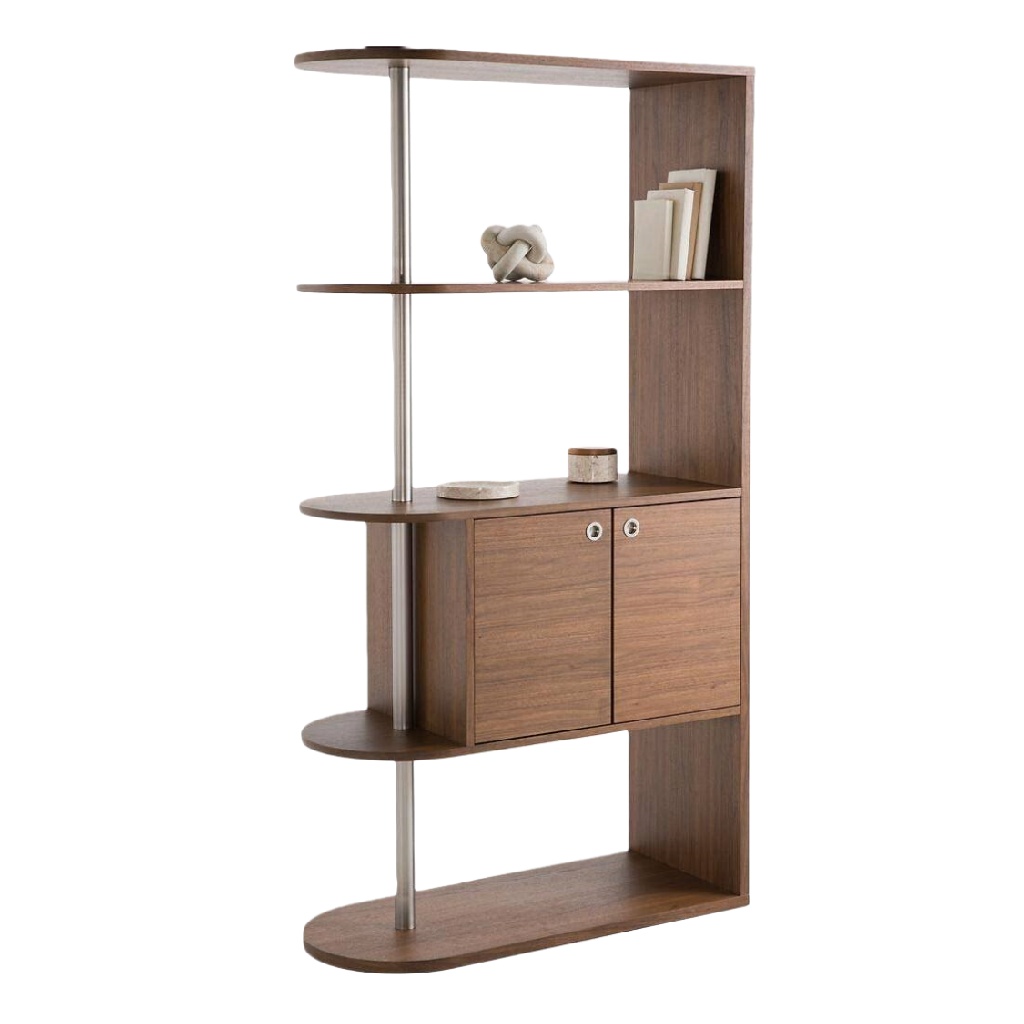 étagère de rangement verticale en bois avec armoire intégrée et montants métalliques-LiLLianhowe.shop
