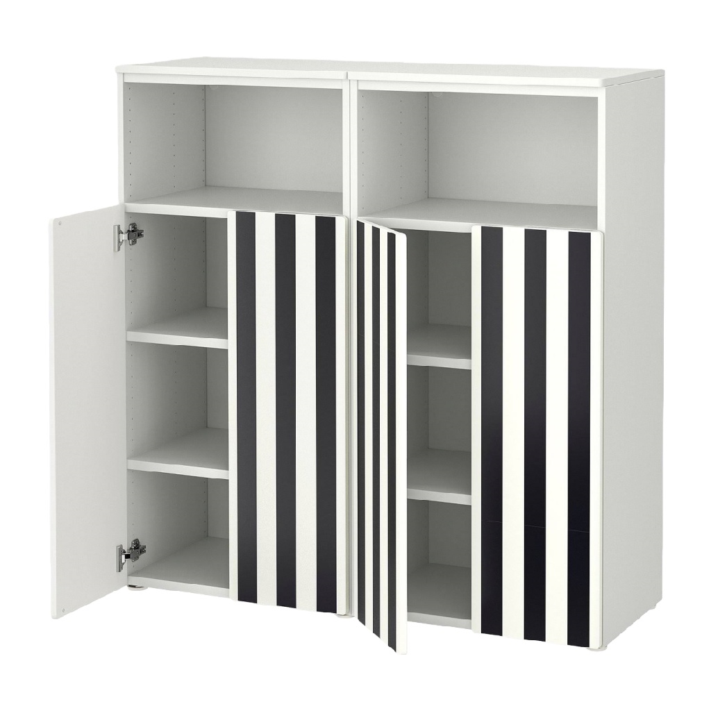 Meuble de rangement à portes battantes avec panneaux décoratifs rayés-LiLLianhowe.shop