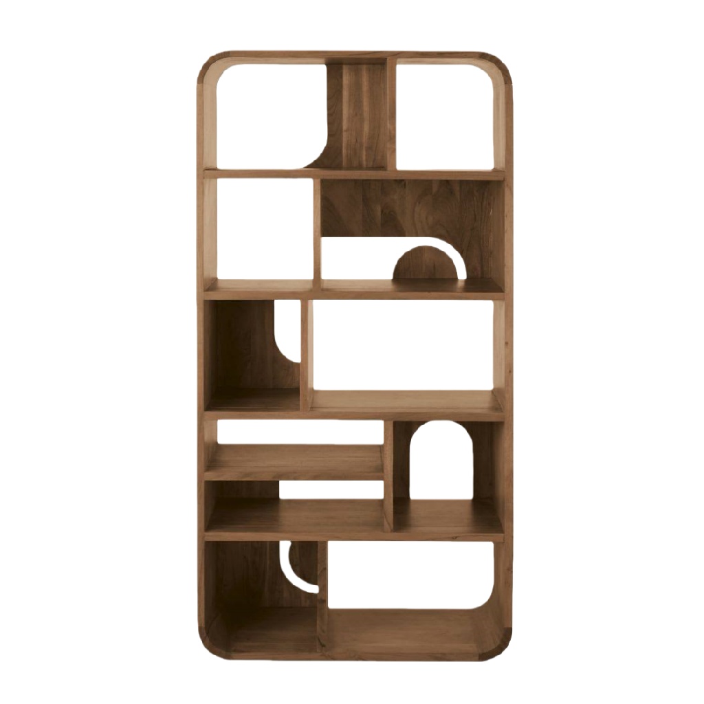 Bibliothèque ouverte en bois massif 6 compartiments, finition bois naturel-LiLLianhowe.shop