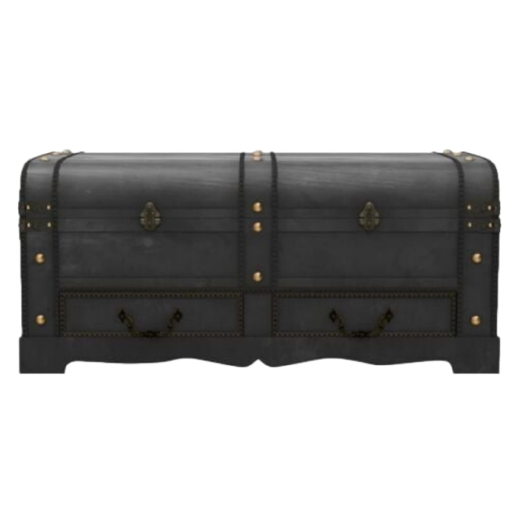 Vintage Zwarte Schatkist met Laden en Messing Details-mollydinelli.shop