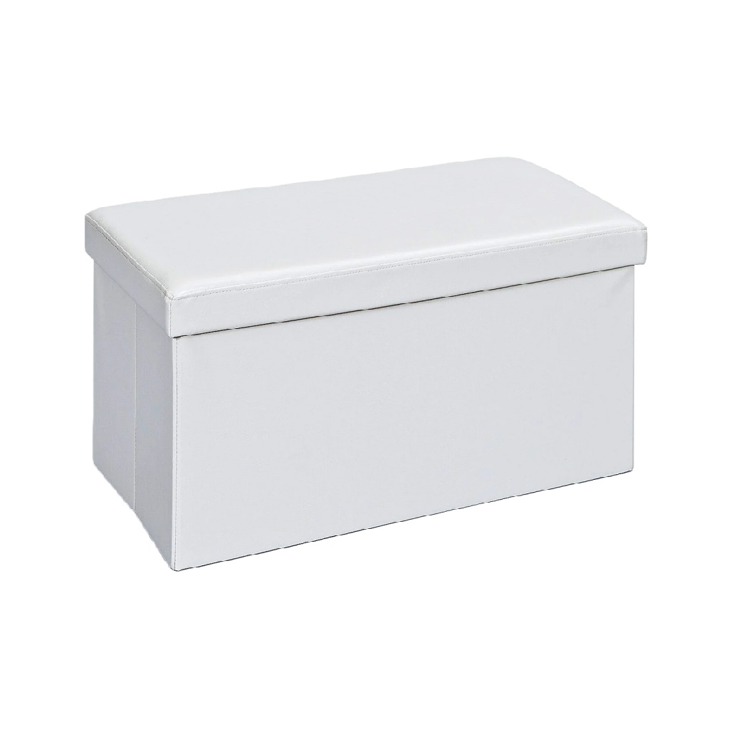 Coffre de rangement pliable en cuir synthétique, Blanc-williammila.shop