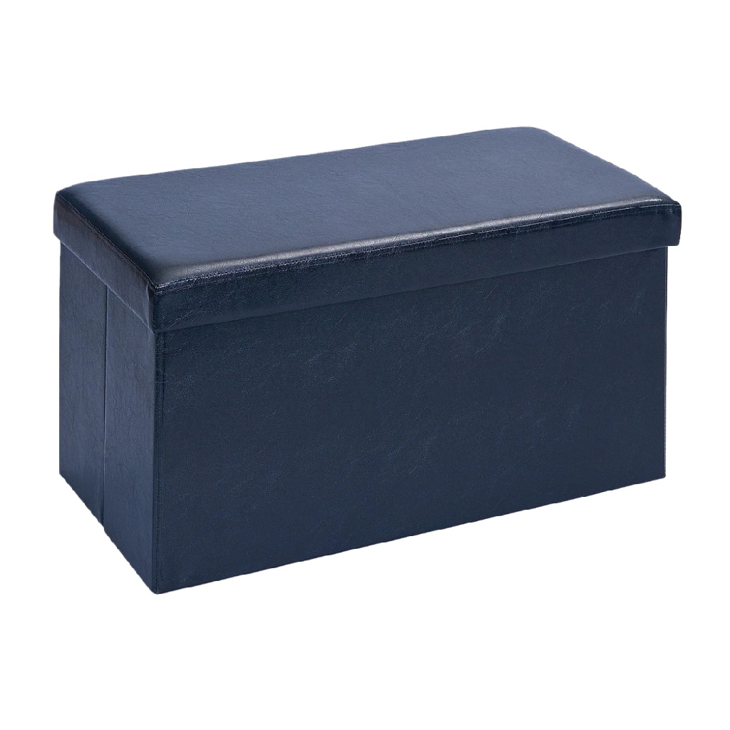 Coffre de rangement pliable en cuir synthétique, Bleu-williammila.shop