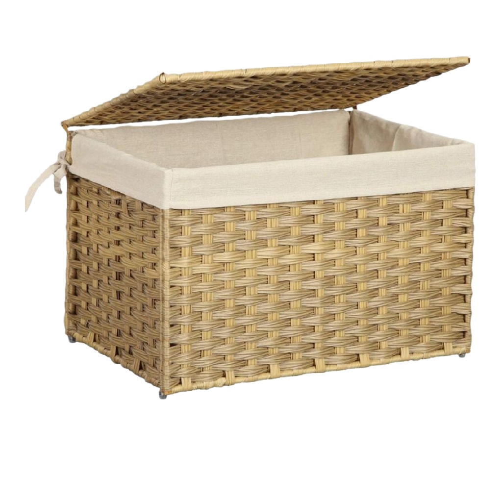 Panier de rangement en rotin avec doublure en tissu, design à couvercle-williammila.shop