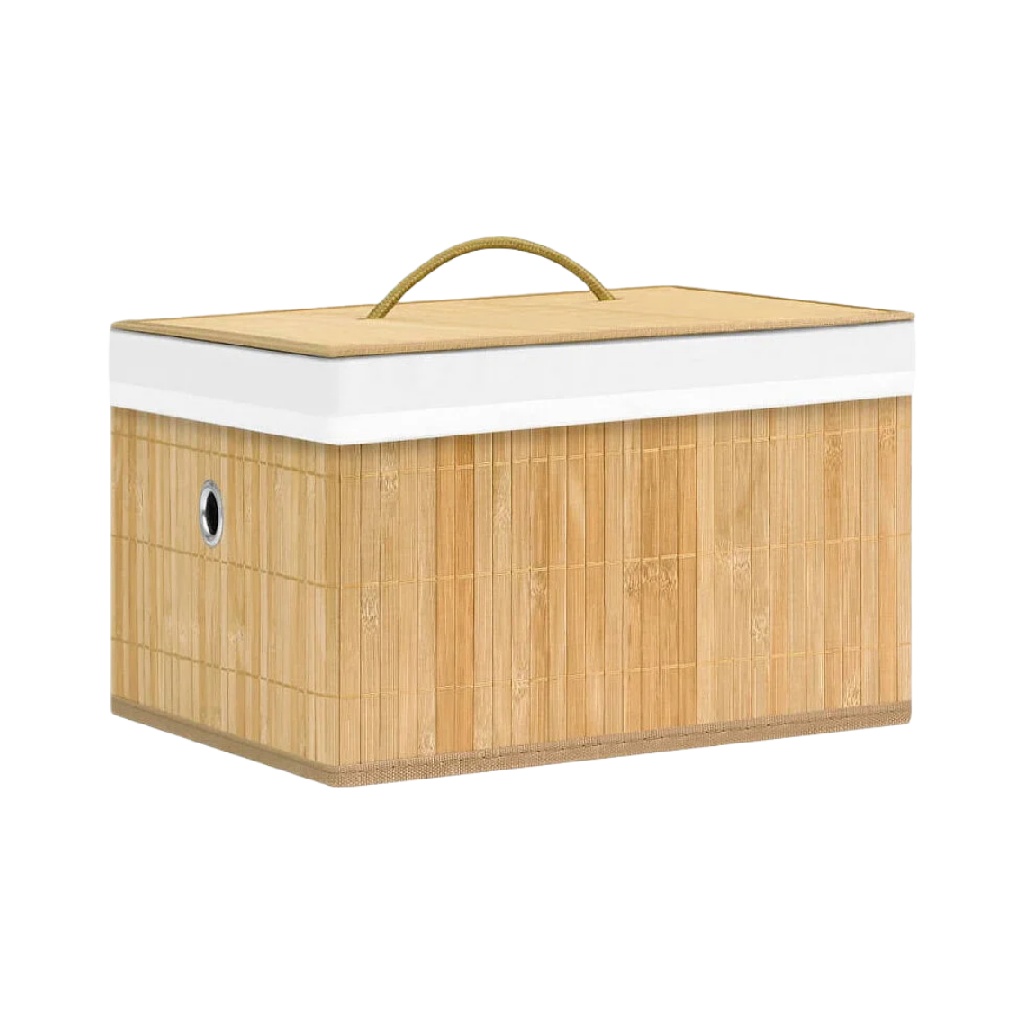 Panier de rangement en bambou avec poignée et couvercle blanc-williammila.shop