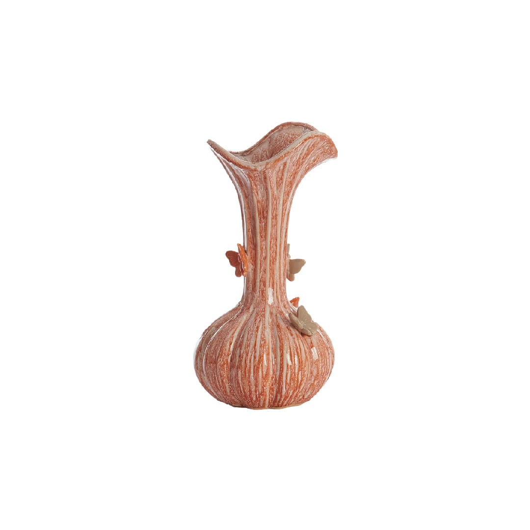 Hand-Glazed Butterfly Relief Ceramic Vase - 11-inch Terracotta Sculptural Bud Vase-lqhardware.com