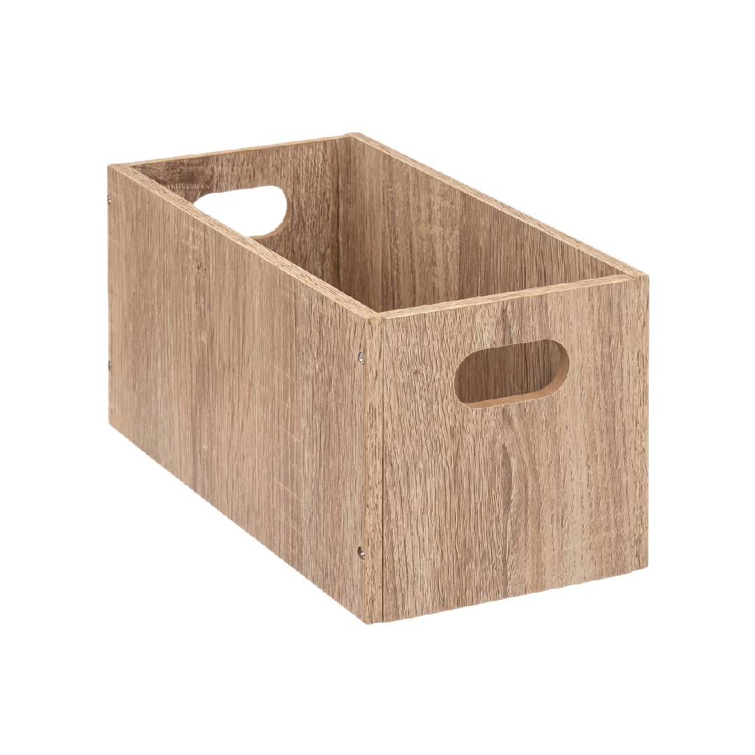 Solid Wood Open Storage Bin with Side Handles, Natural Brown Finish-lqhardware.com