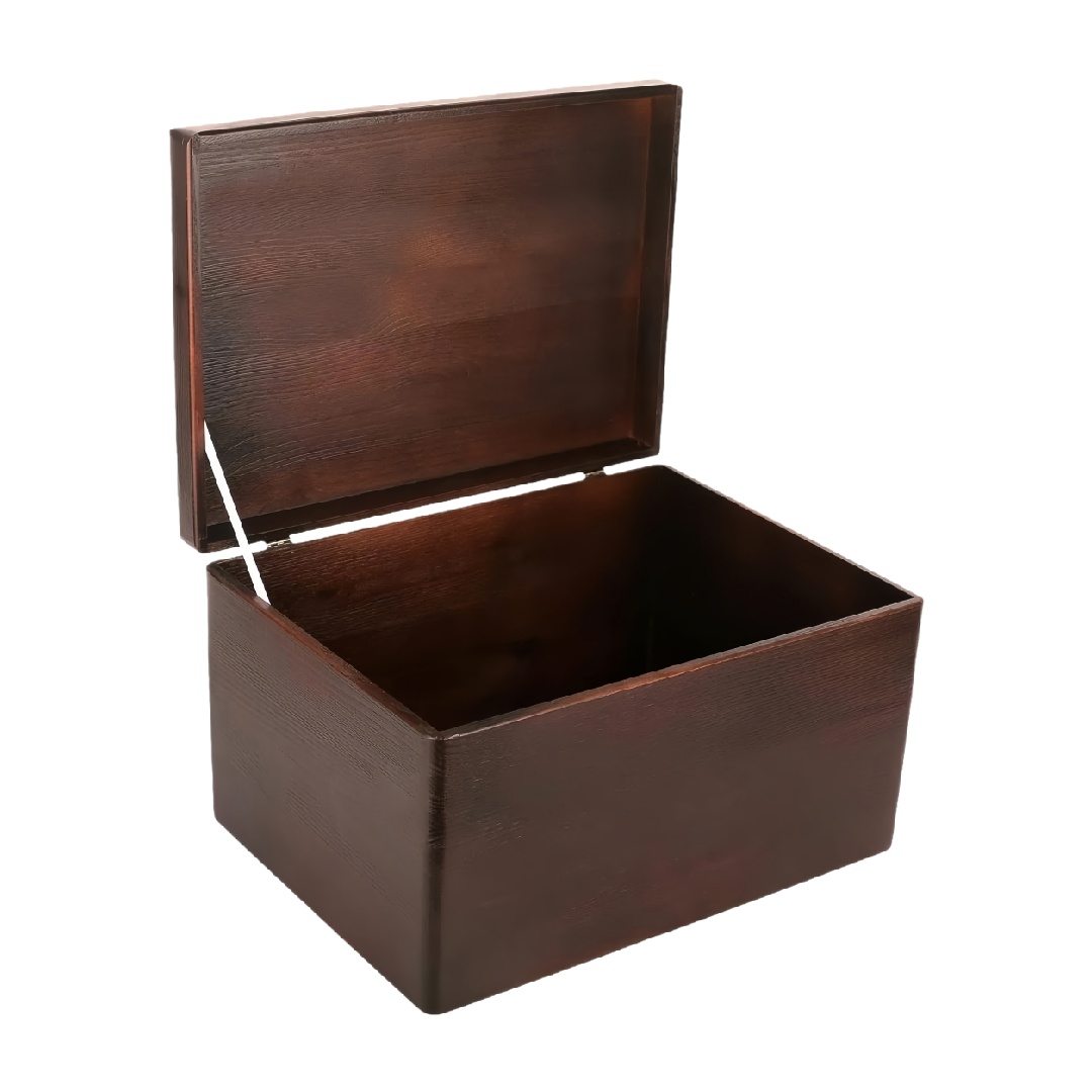 Solid Wood Storage Box with Lift-Off Lid, Dark Brown Finish-lqhardware.com