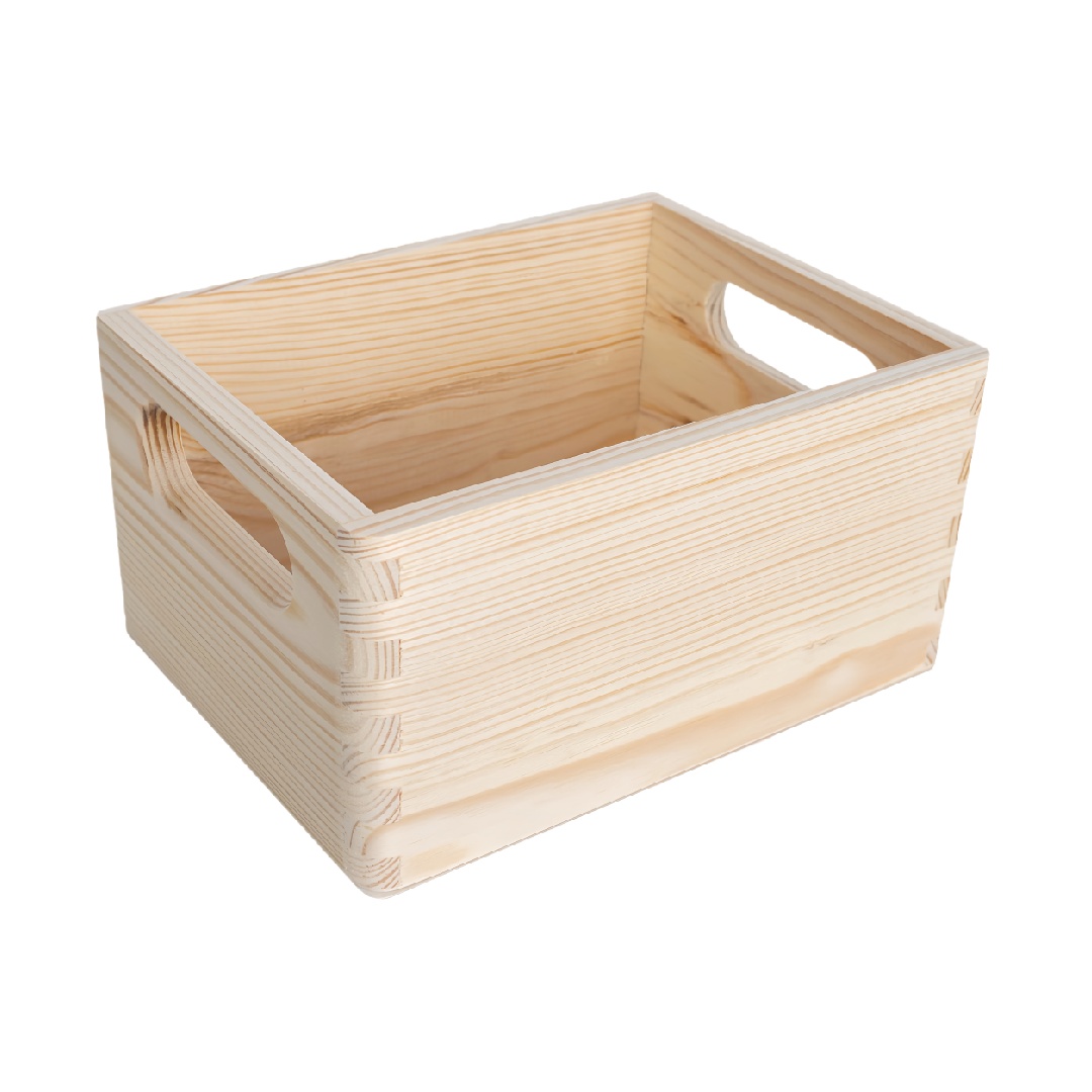 Unfinished Natural Pine Wood Storage Crate with Handles-lqhardware.com