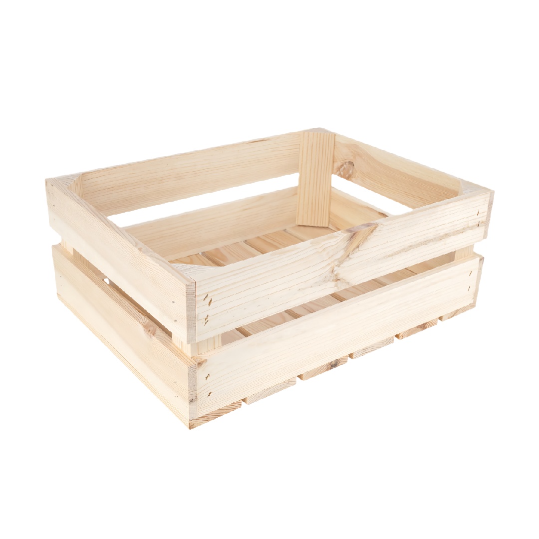 Unfinished Solid Pine Wood Storage Crate with Cut-out Handles-lqhardware.com