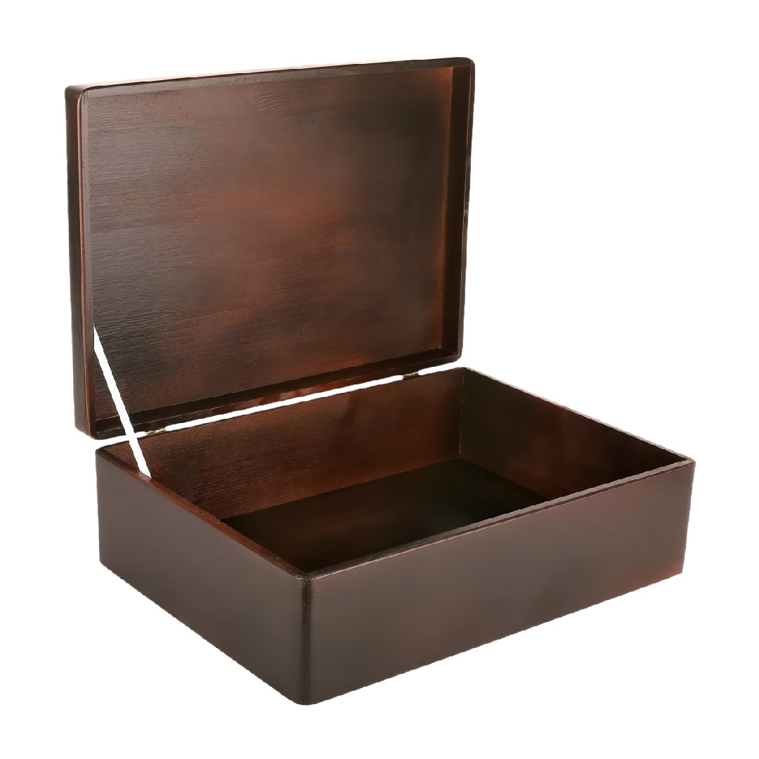 Dark Walnut Stained Wooden Keepsake Box with Hinged Lid-lqhardware.com