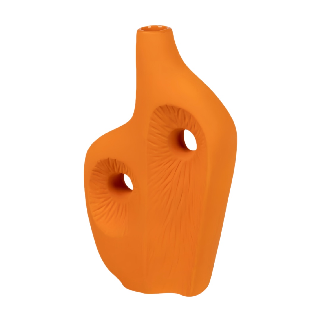 Modern Abstract Matte Orange Ceramic Vase - Hand-Carved Asymmetric Decorative Bud Vase-elicasas.shop