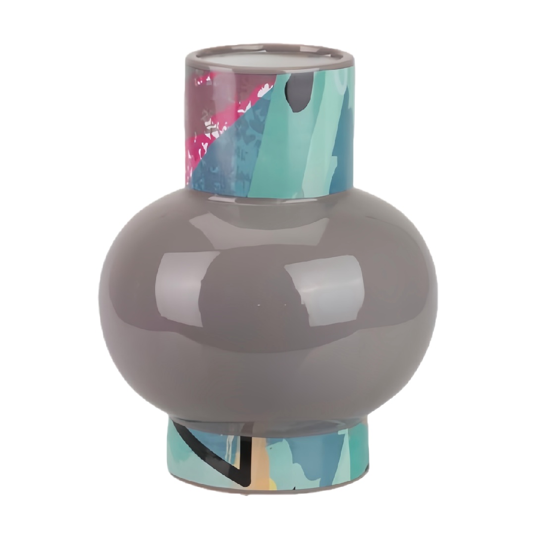 Modern Artistic Painted Ceramic Vase - Abstract Multi-Color Glazed Round Decorative Vase-elicasas.shop