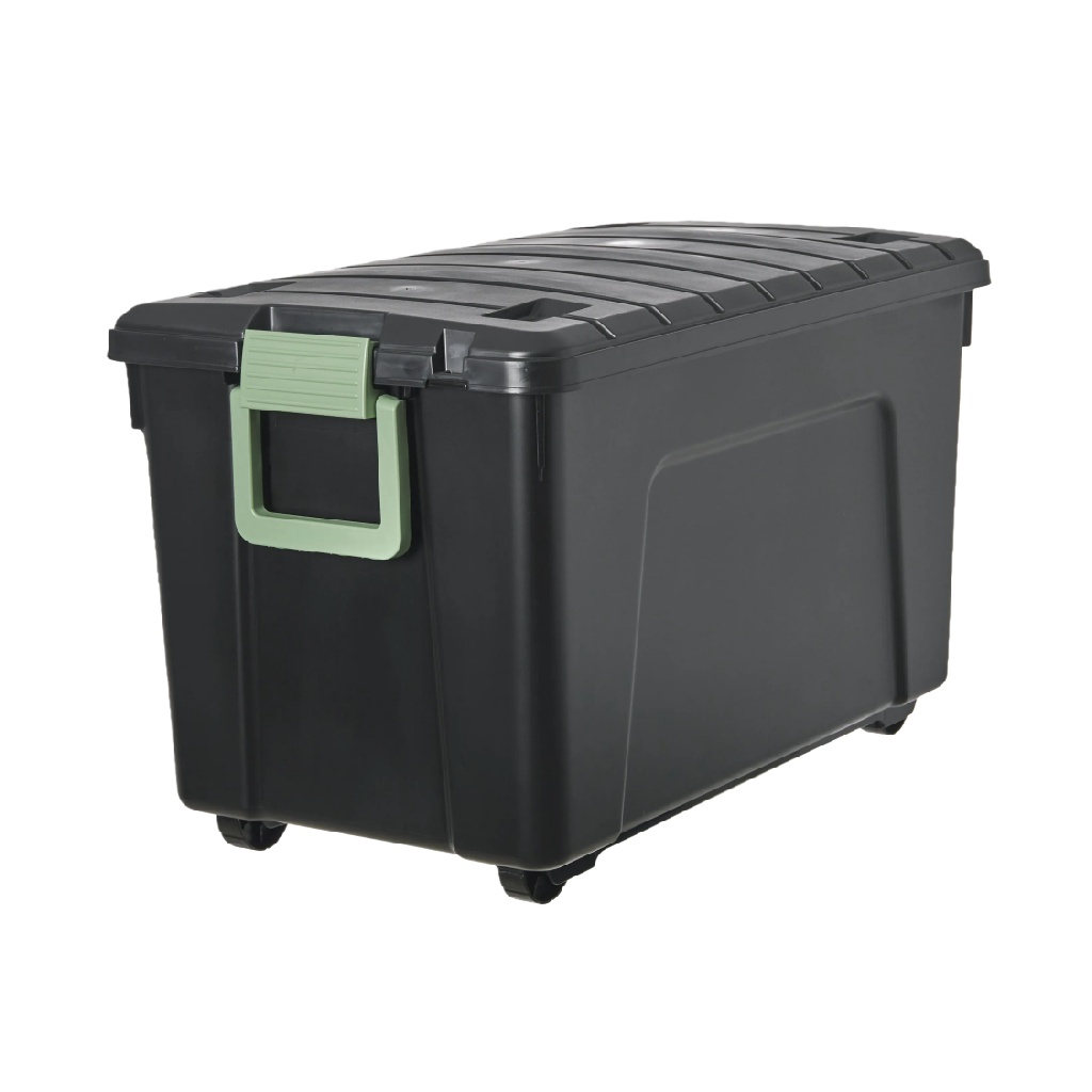Caja de Almacenamiento de Plástico con Tapa, Asa Verde y Ruedas-leonardmolly.shop