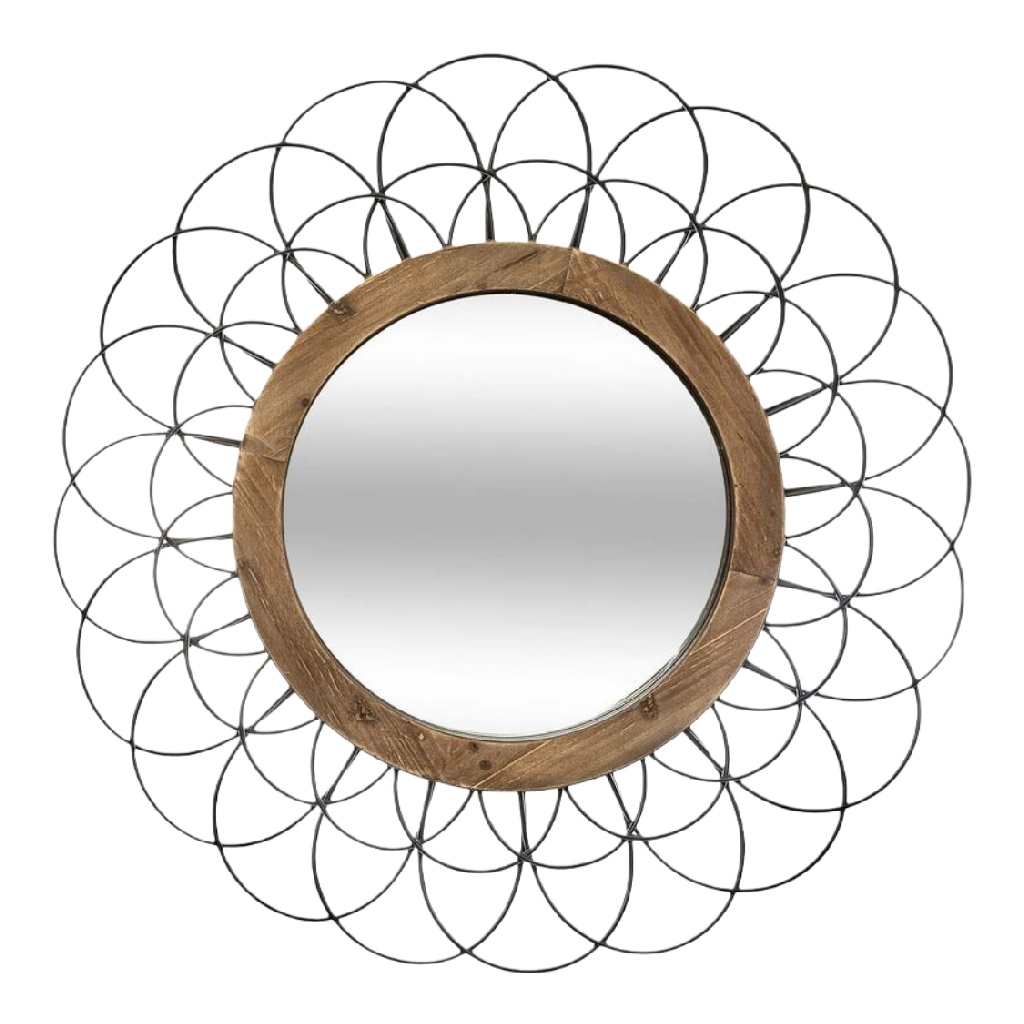 Espejo decorativo redondo estilo industrial, marco mixto de madera y metal negro, para pared-davidteresa.shop