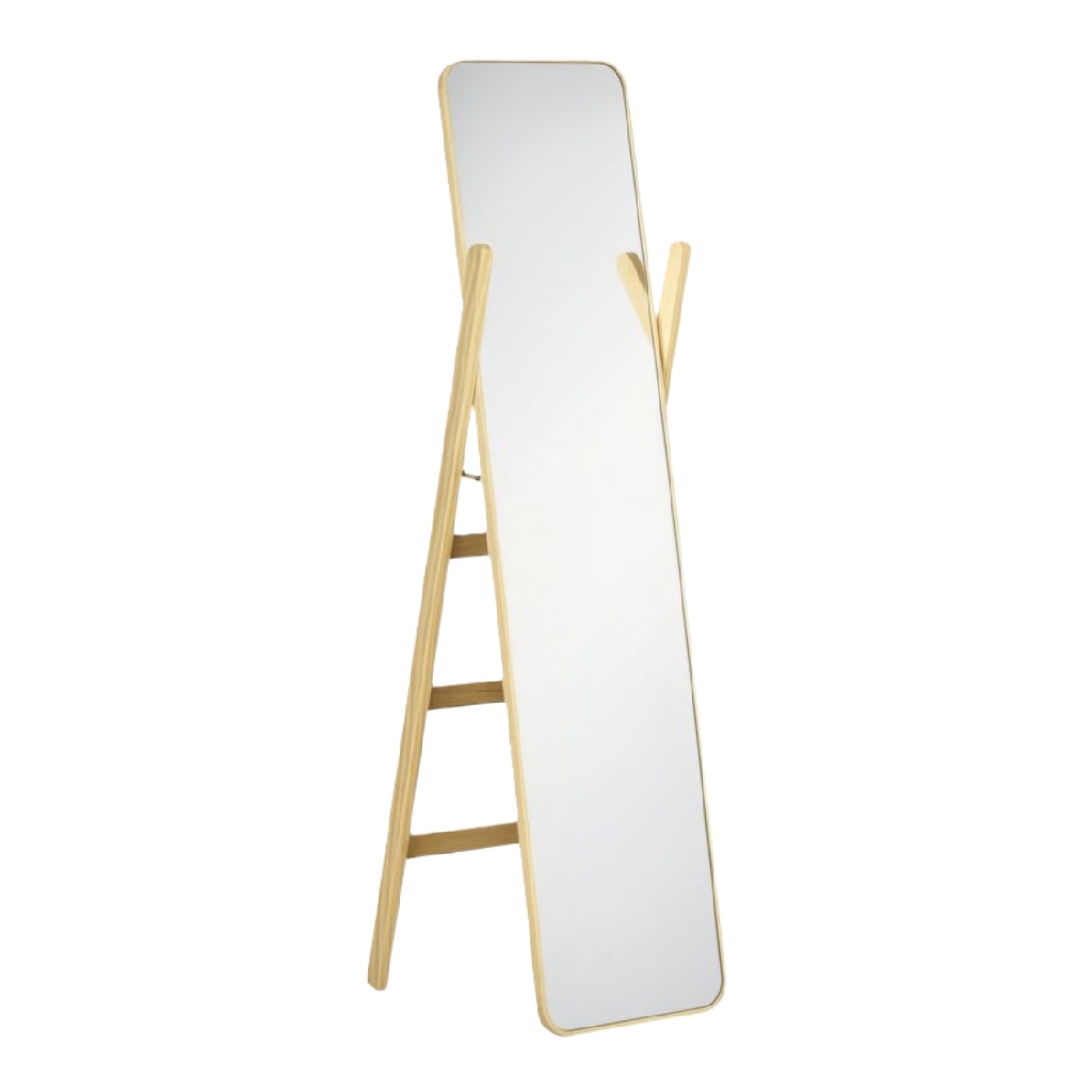 Espejo de cuerpo entero con perchero, rectangular moderno, estructura de madera natural, de pie-davidteresa.shop