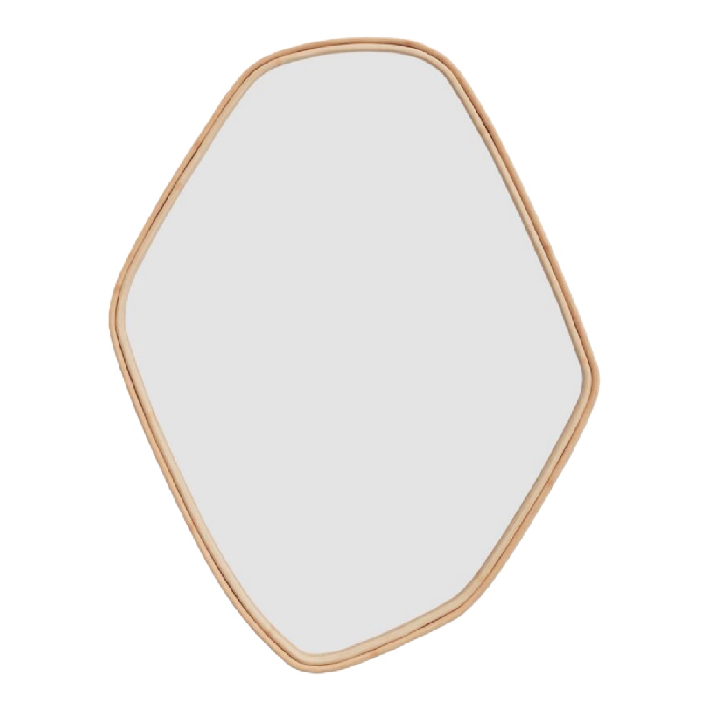 spejo decorativo orgánico irregular estilo nórdico, marco de madera clara, para pared-davidteresa.shop