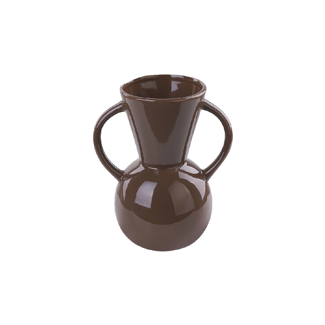 Mid-Century Modern Chocolate Brown Glossy Ceramic Amphora Vase - 11 inch Dual Handle Decorative Urn-lonniebrownlee.shop