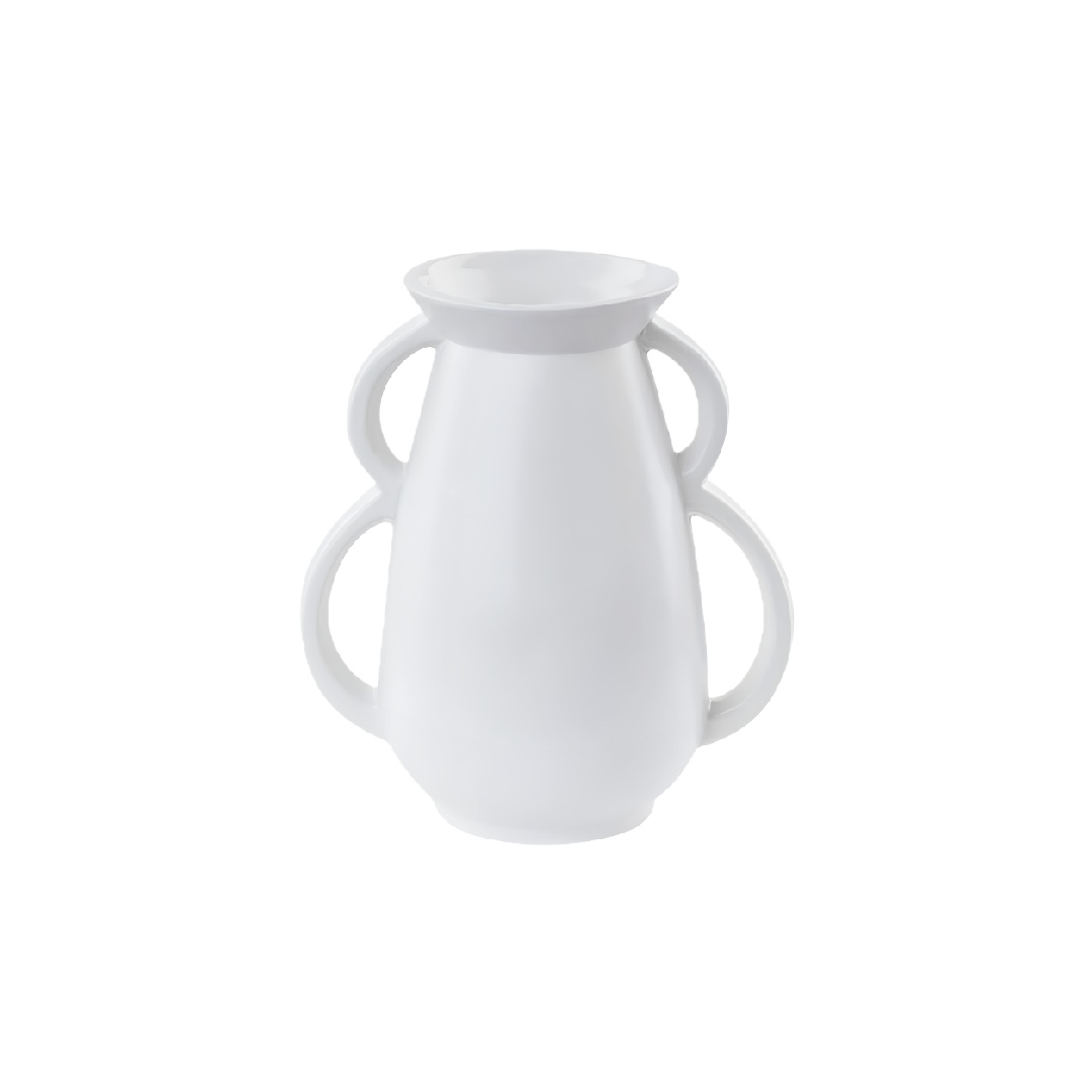 Modern Matte White Ceramic Decorative Vase with 4 Handles - 10-inch Minimalist Floral Pot-lonniebrownlee.shop