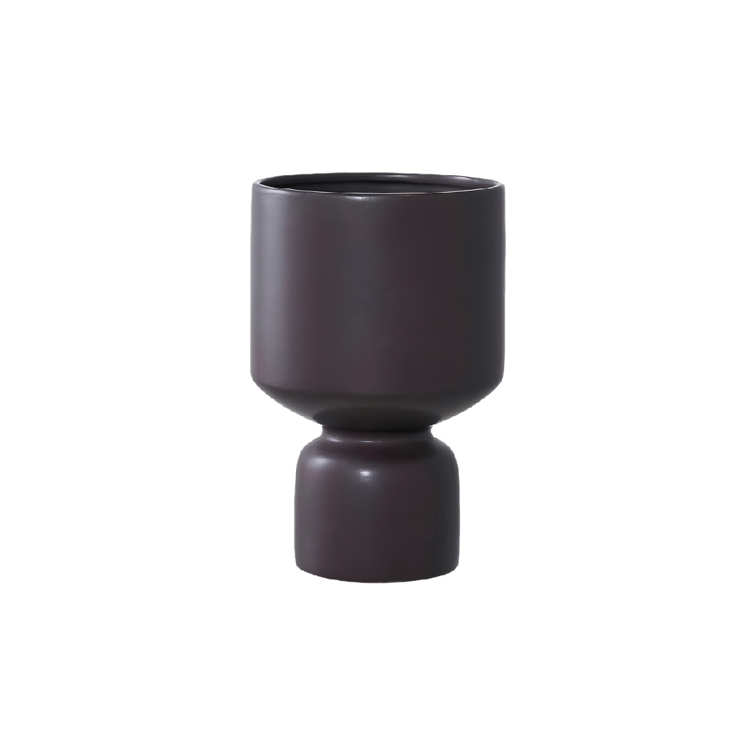 Modern Matte Dark Brown Ceramic Pedestal Planter - 7-inch Minimalist Indoor Plant Pot-lonniebrownlee.shop