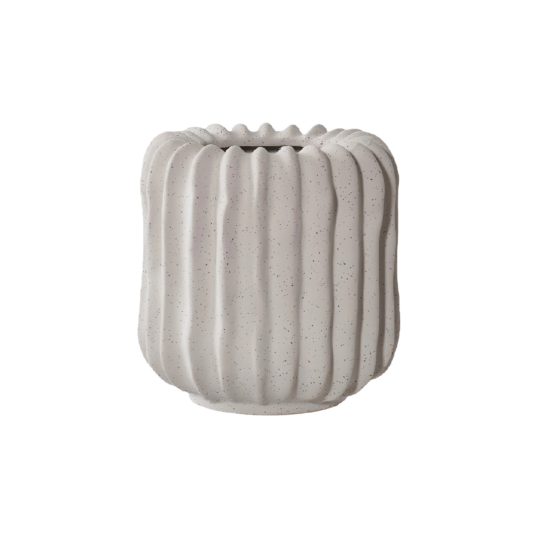 Textured Ribbed Speckled Ceramic Vase - Nordic Style Matte Grey Desktop Decorative Pot-lonniebrownlee.shop