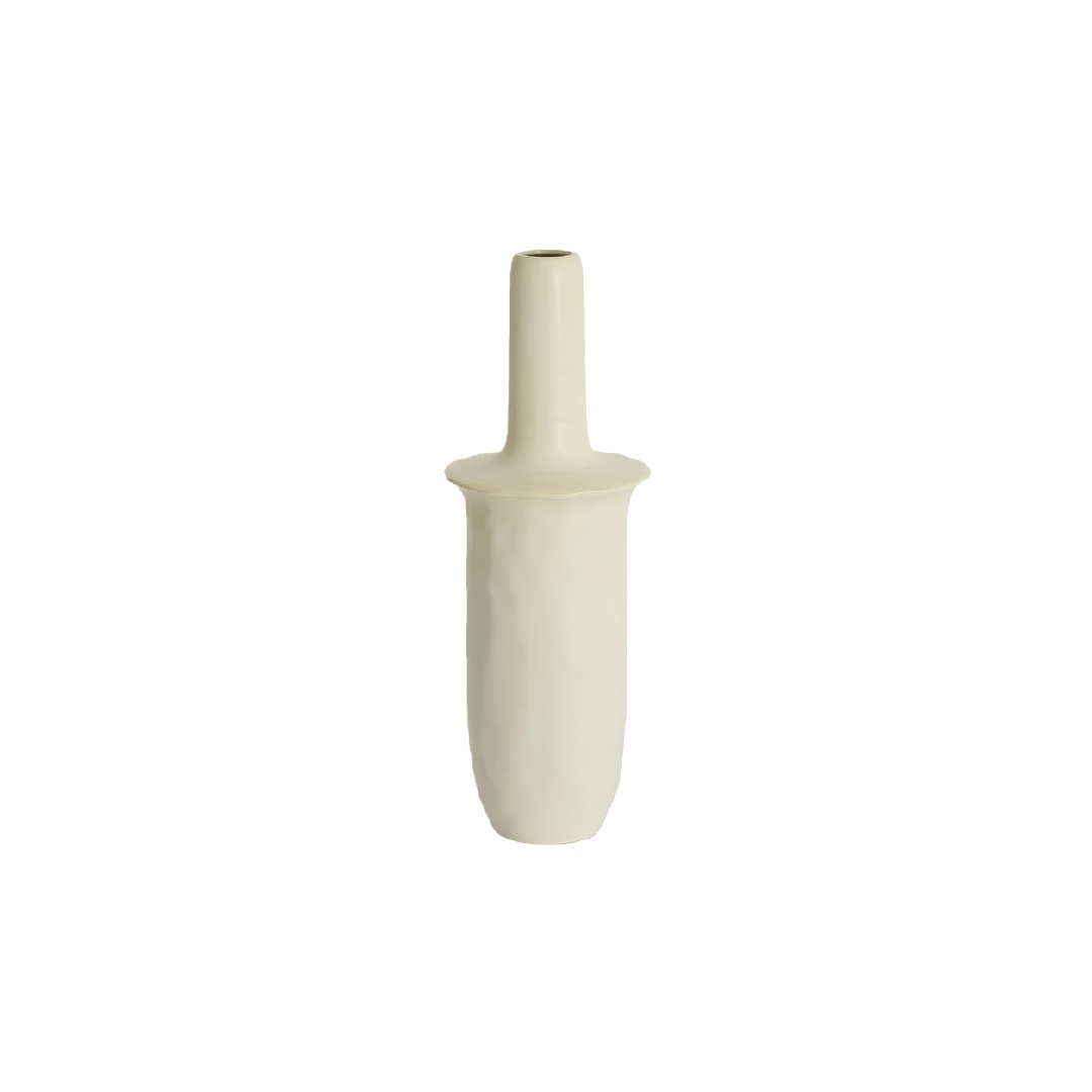 Minimalist Matte Cream Ceramic Bud Vase - Textured Sculptural Decorative Bottle-lonniebrownlee.shop