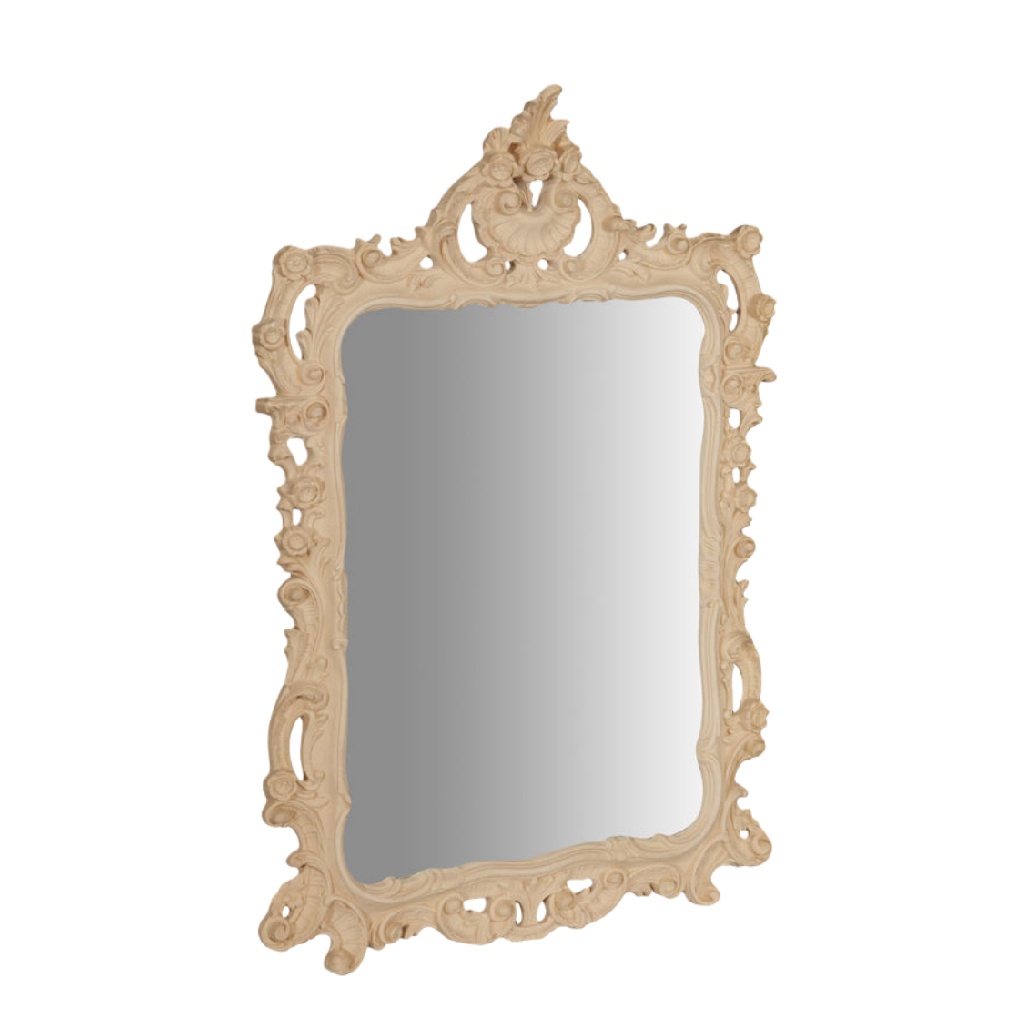 Espejo decorativo rectangular estilo barroco, marco tallado color crema, para pared-leonardmolly.shop