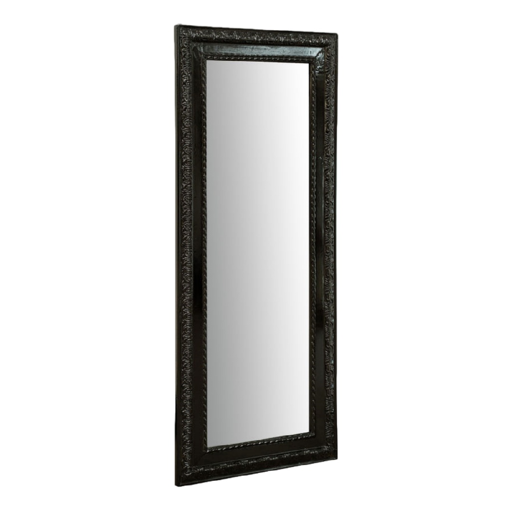 Espejo decorativo alto rectangular estilo clásico, marco tallado negro, para pared-leonardmolly.shop