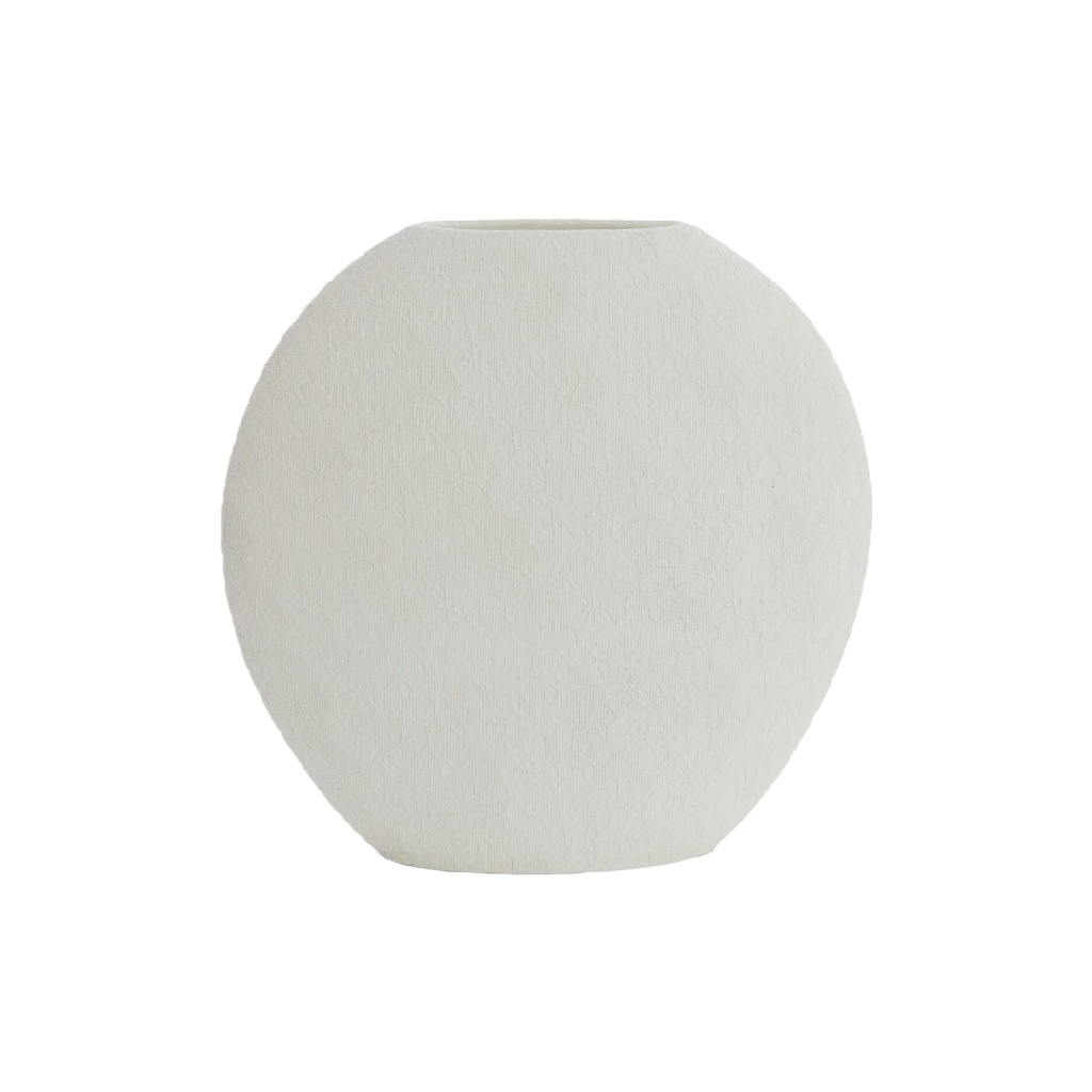 Minimalistische Witte Schijfvaas - Keramiek met Subtiele Textuur-mollyconley.shop