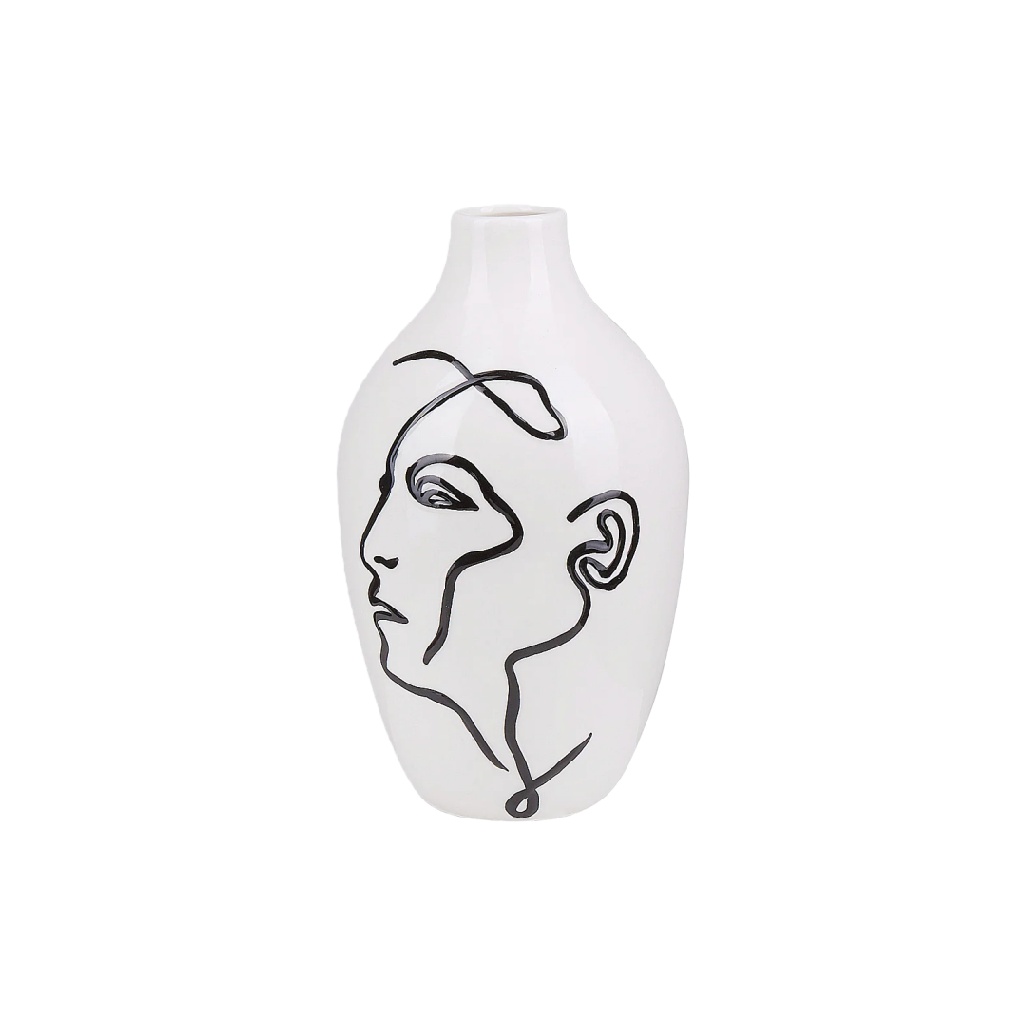 Artistieke Witte Vaas met Abstract Gezicht - Moderne Line Art-mollyconley.shop