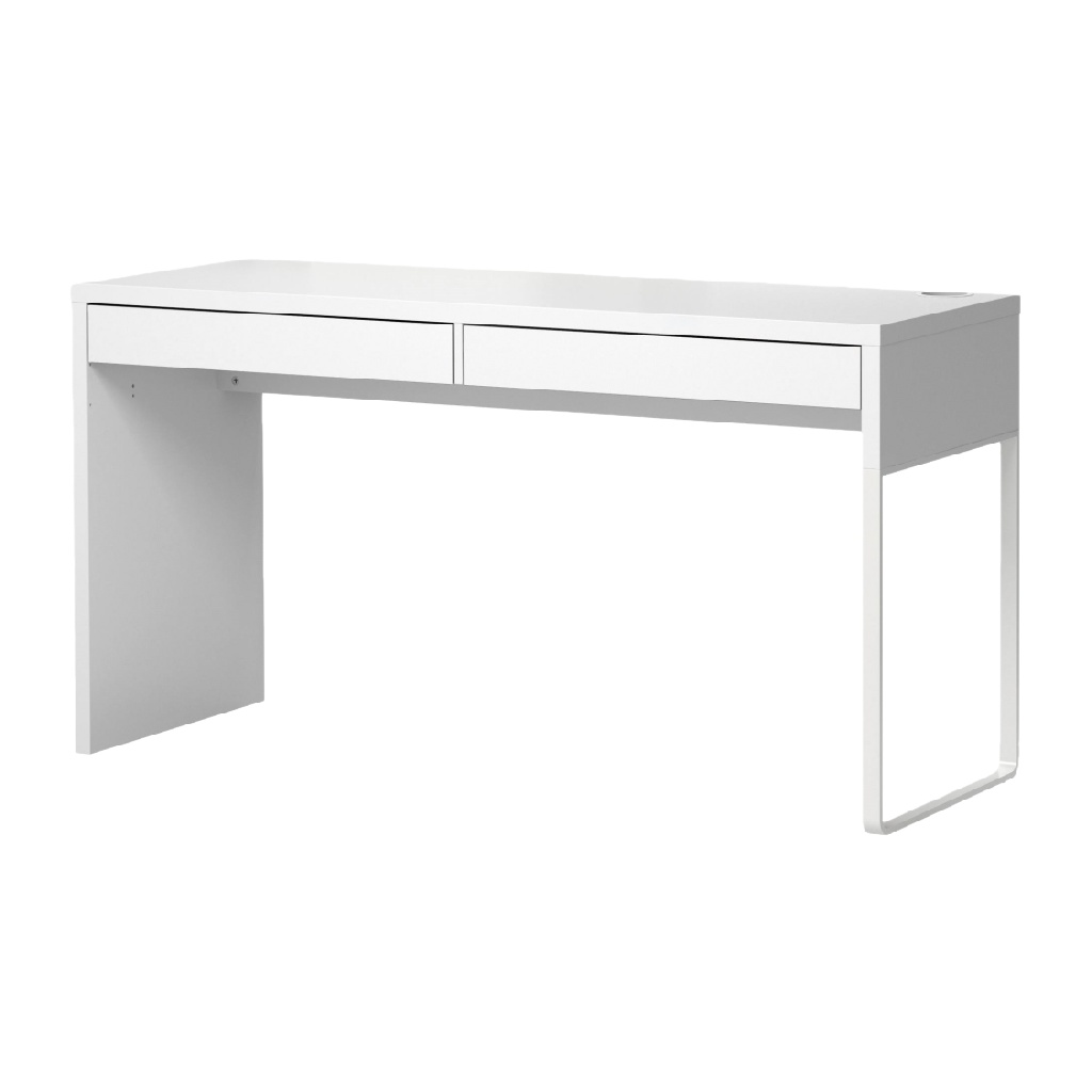 Bureau droit blanc avec double tiroir intégré-rogersrucker.shop