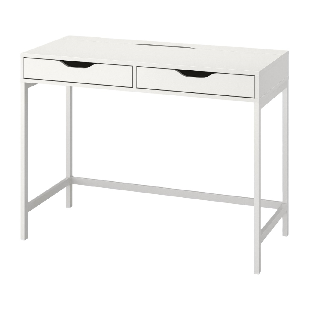 Bureau blanc avec deux tiroirs et structure en métal-rogersrucker.shop