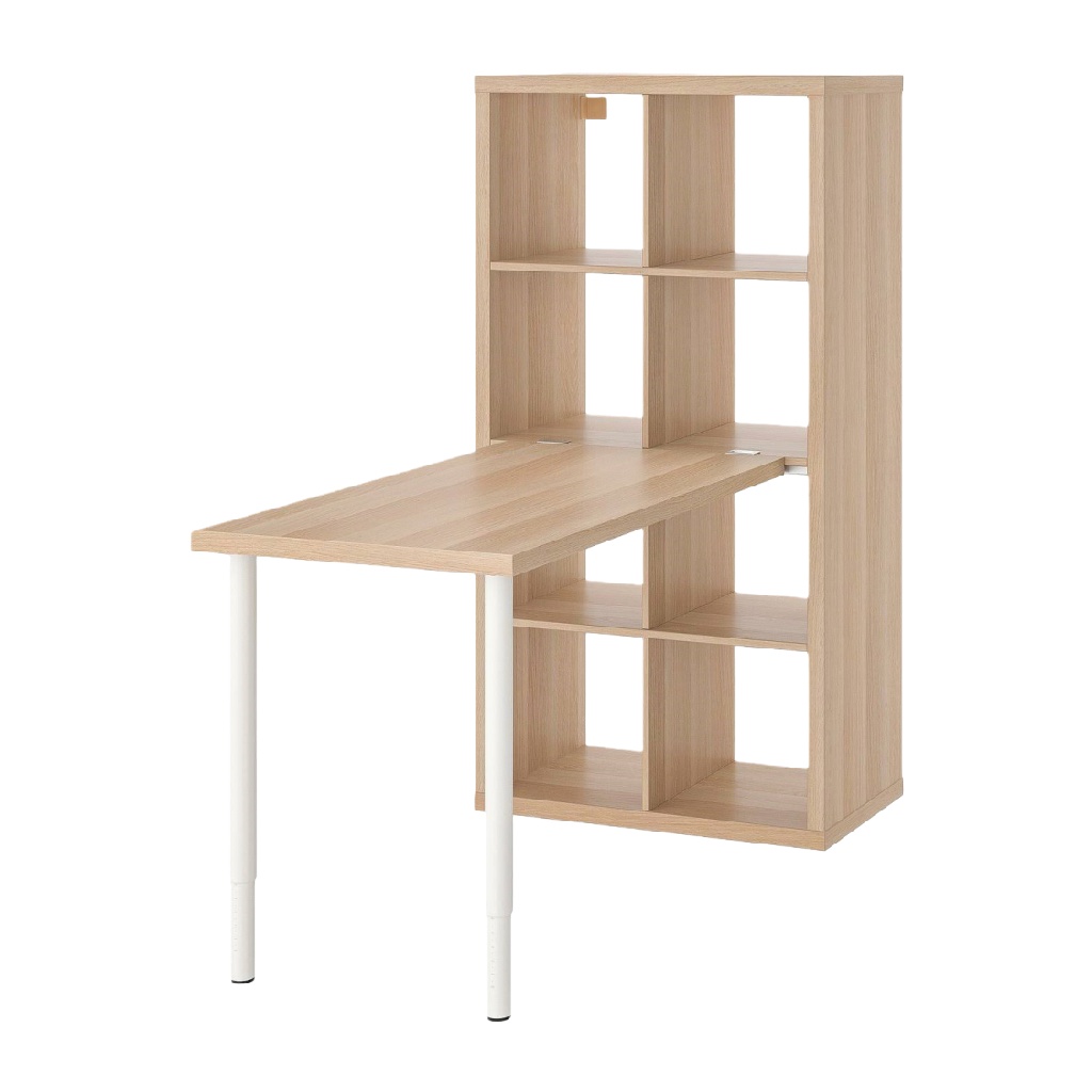 Bureau en bois avec étagère verticale intégrée et pieds métalliques blancs-rogersrucker.shop
