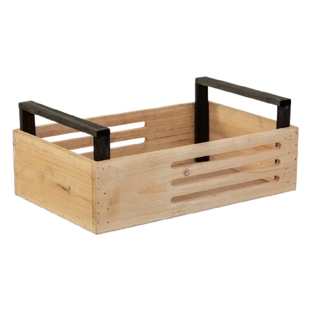 Houten Opbergmand met Verhoogde Zwarte Handgrepen-mollyconley.shop