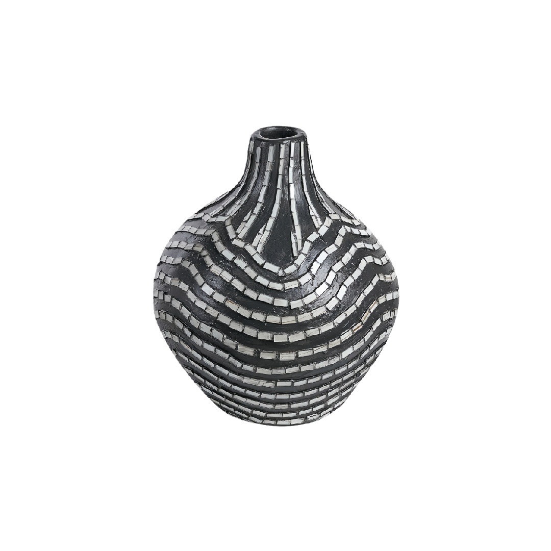 Modern Black and Silver Mosaic Tiled Ceramic Vase - 11 inch Sphere Art Decorative Vase-navysealonlone.shop