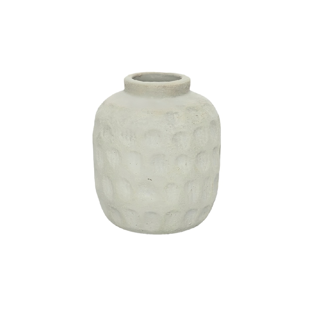 Industrial Style Hammered Texture Ceramic Vase - Gray Stone-Look Decorative Round Pot-navysealonlone.shop