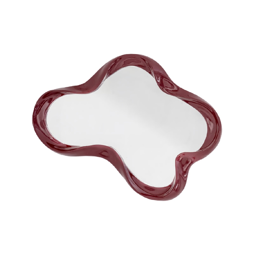Espejo decorativo de pared orgánico con marco ondulado de resina burdeos (22 × 16 in)-jessehenry.shop