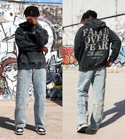 Men's Streetwear Denim Cross Embroidery Jeans