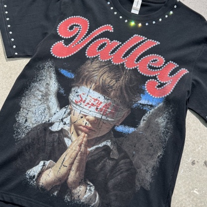 Valley Prayer Angel Vintage Distressed Graphic Cotton T-shirt