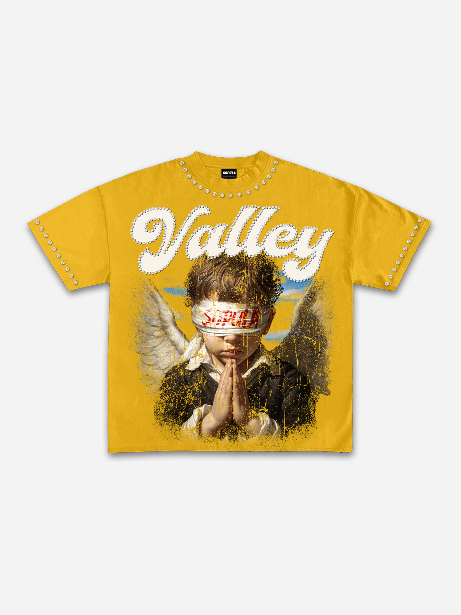 Valley Prayer Angel Vintage Distressed Graphic Cotton T-shirt