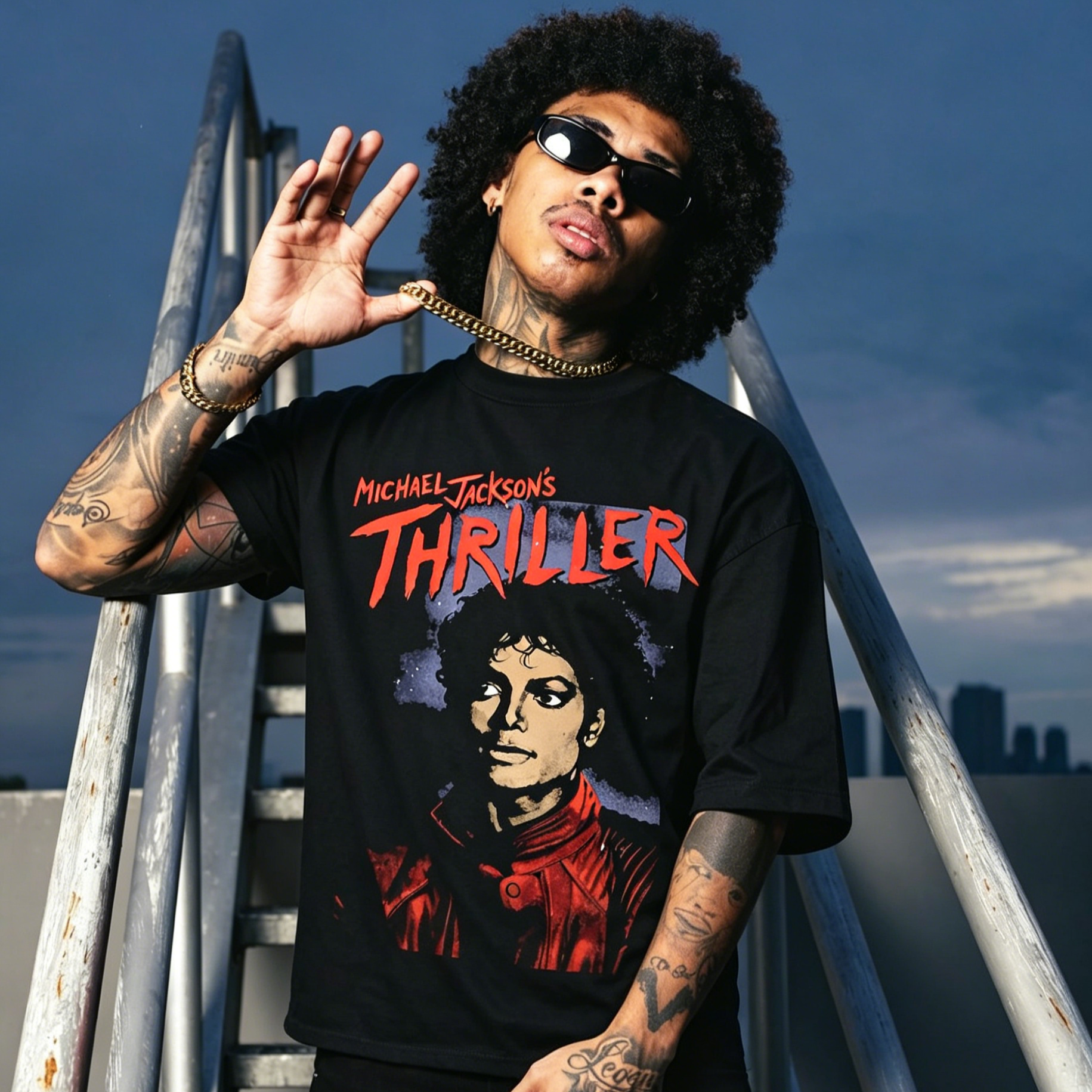 Michael Jackson's Thriller Portrait Printed Men's T-shirt