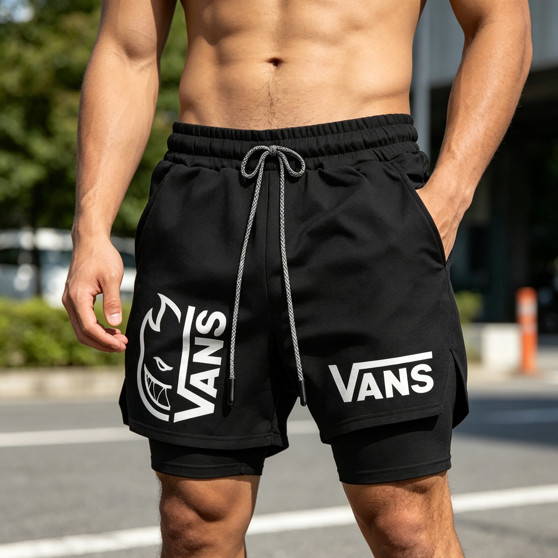 Vas X Spitfire White Flame Split Graphic Shorts