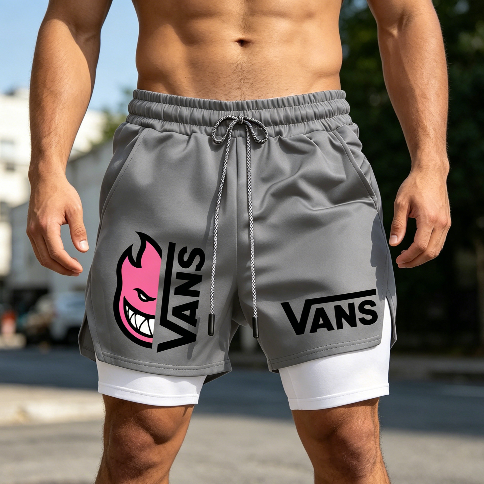 Vas X Spitfire Pink Flame Split Graphic Shorts