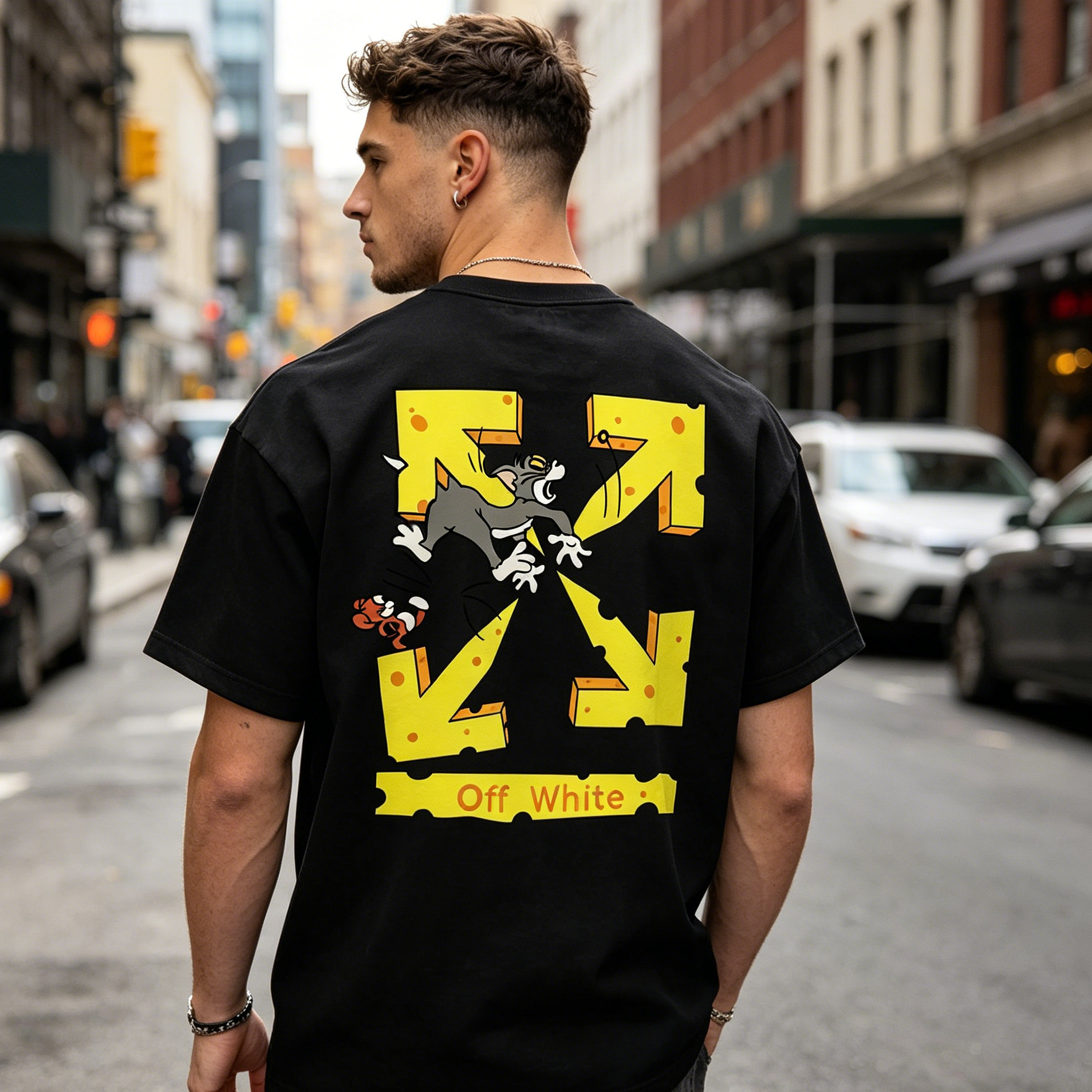 Off-White Tom And Jerry Cheese Arrow Printed Men's T-shirt