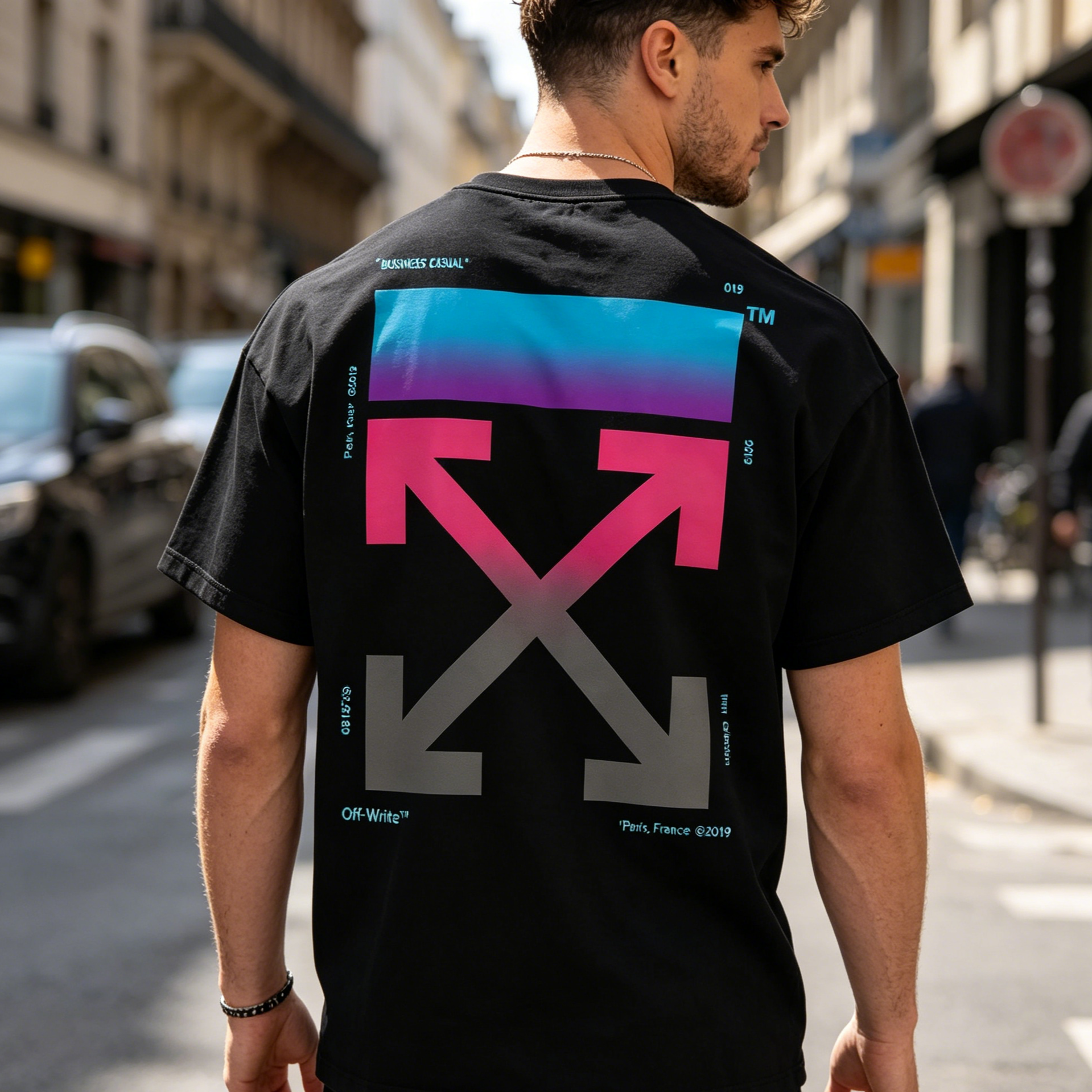 Off-White Gradient Arrow Business Casual Printed Men's T-shirt