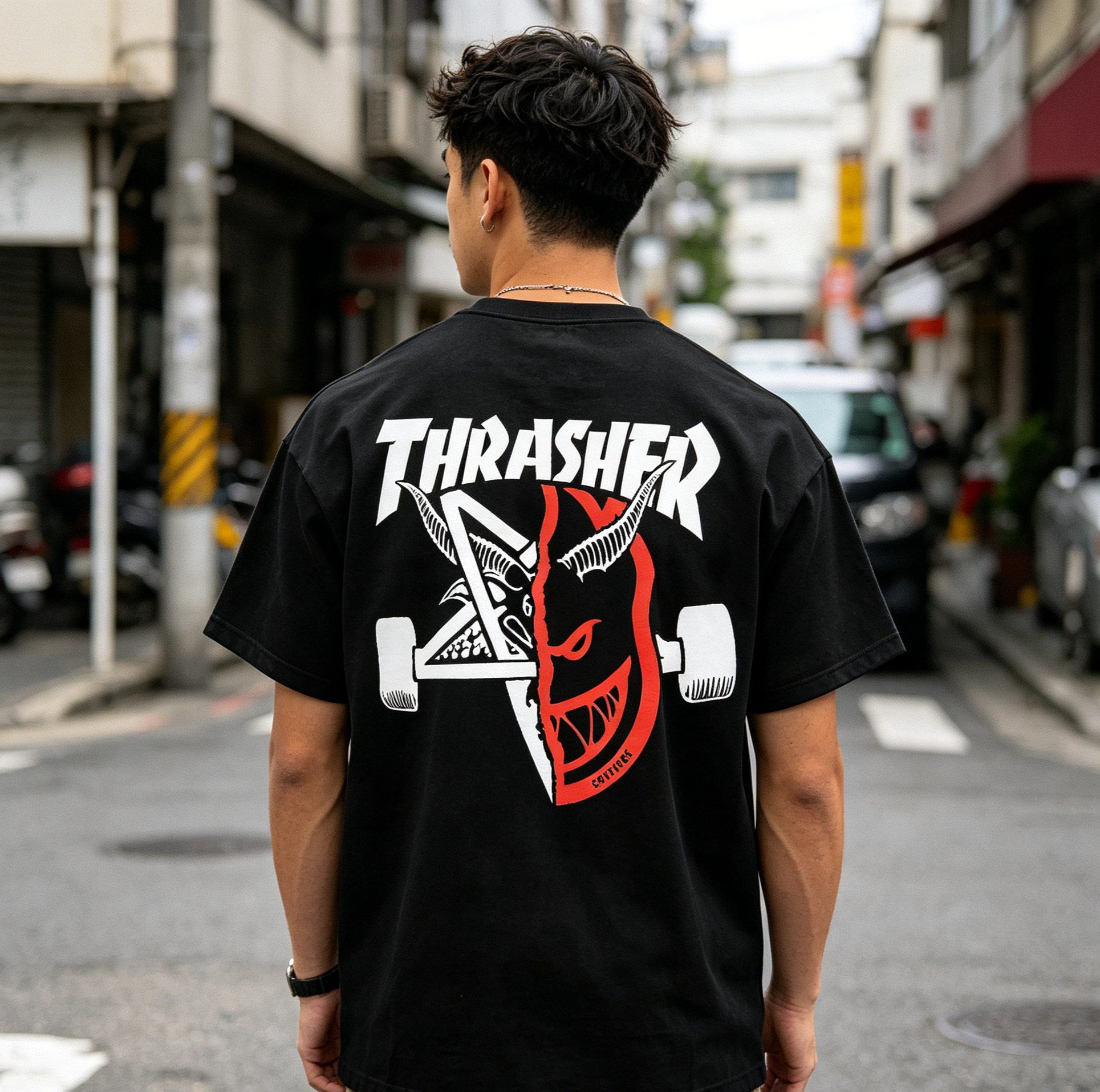 Thrasher X Spitfire Demon Skateboard Printed Men's T-shirt